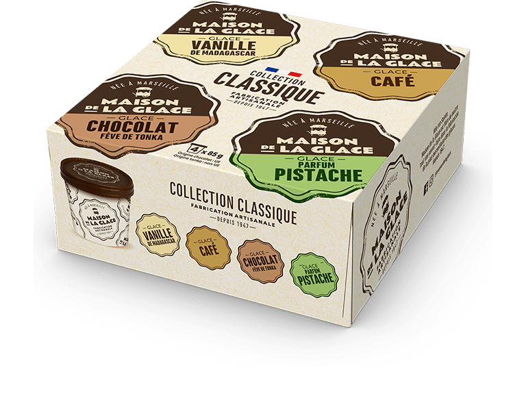 Collections Maison de la Glace classique vanille café chocolat pistache artisanale