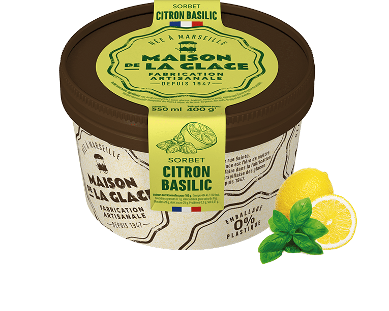 Sorbets pot 500 ml citron basilic artisanale Maison de la Glace